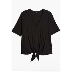 Sanctuary Tie Front Cotton Pointelle Top BLACK XS‎